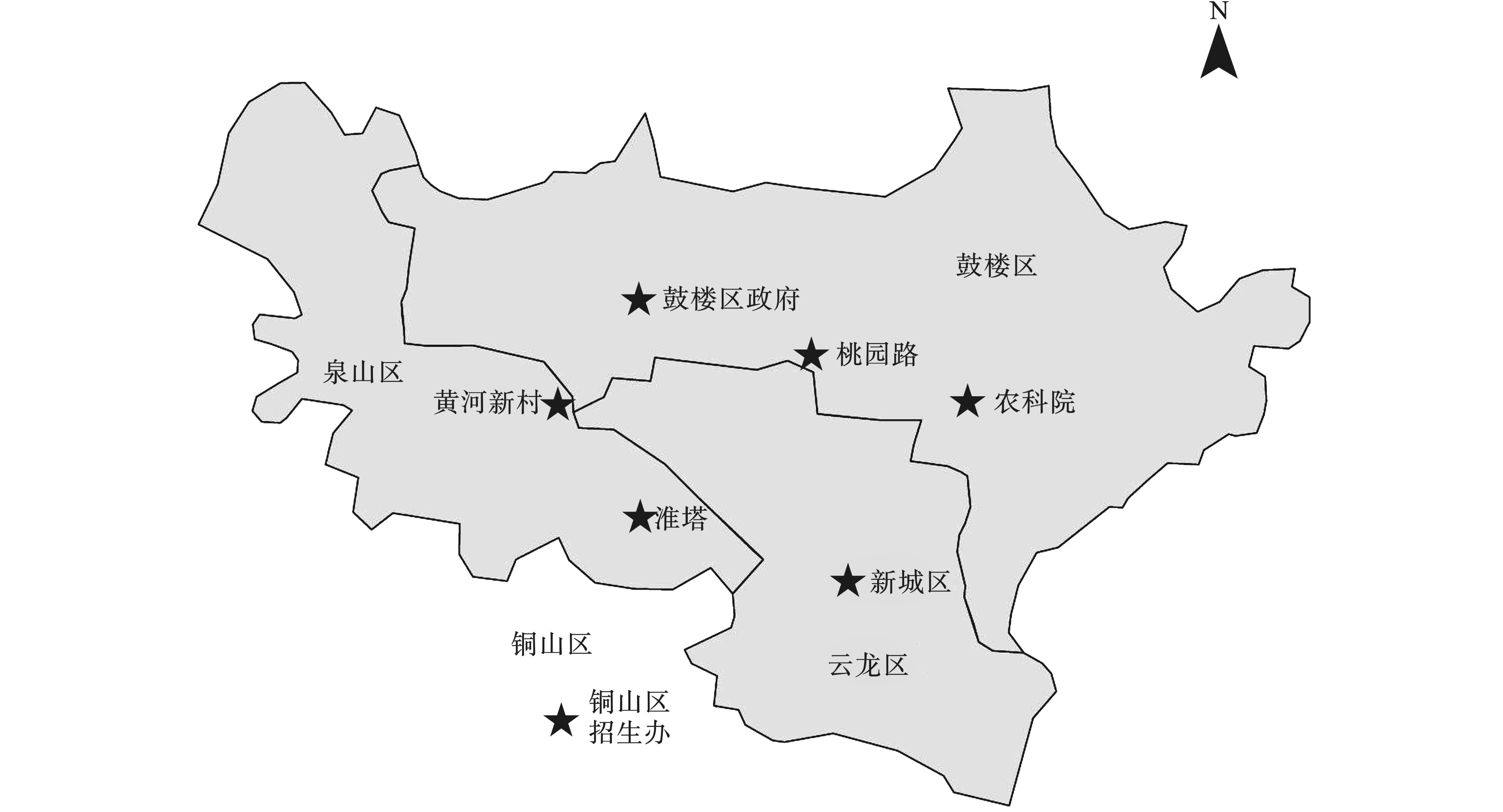 分别为鼓楼区政府,黄河新村,桃园路,农科院,淮塔,新城区和铜山区招生